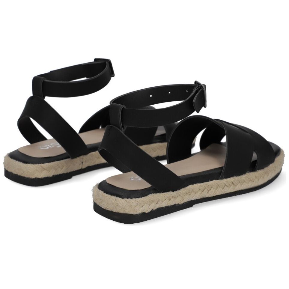 Sandalia Capa de Ozono con Yute y Tira Cruzadas Negra