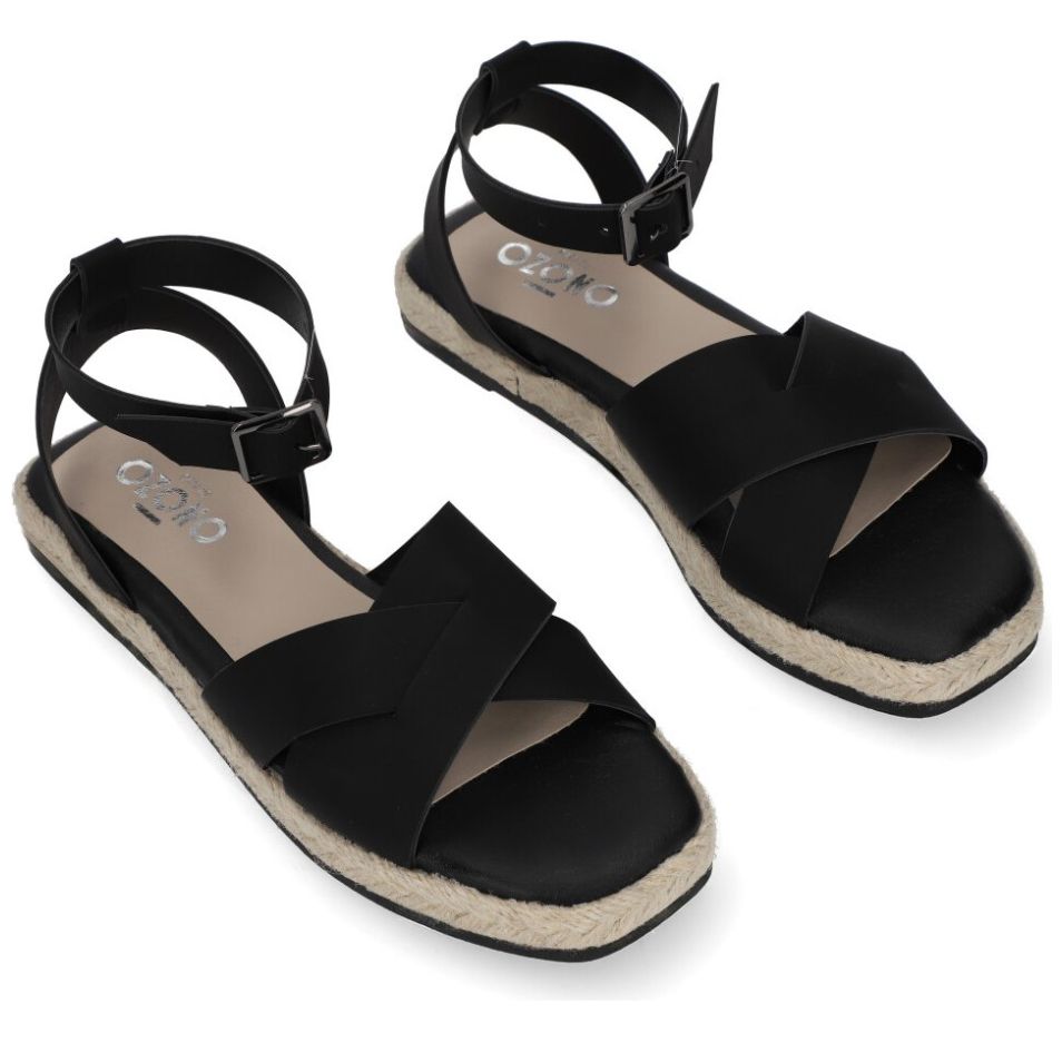 Sandalia Capa de Ozono con Yute y Tira Cruzadas Negra
