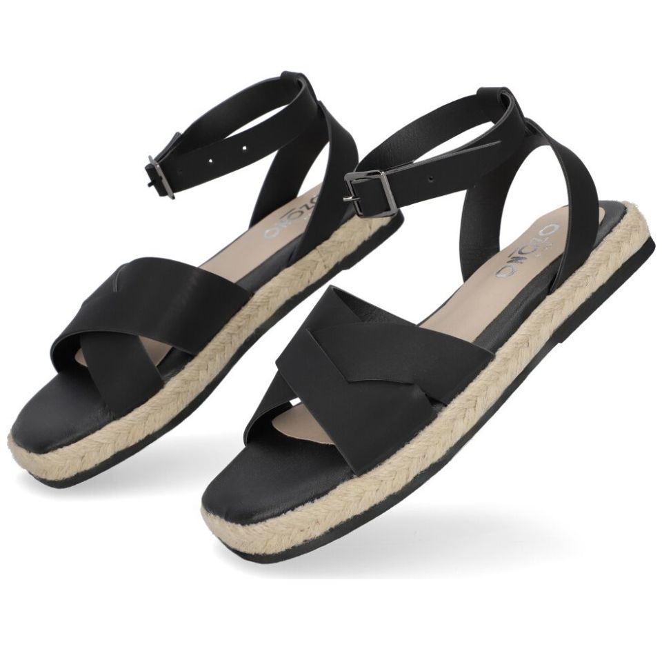 Sandalia Capa de Ozono con Yute y Tira Cruzadas Negra