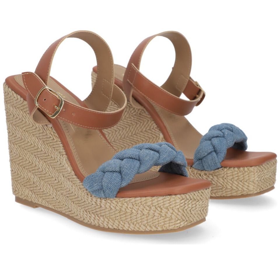 Sandalia Capa de Ozono con Cuña Tira Trenzada Azul