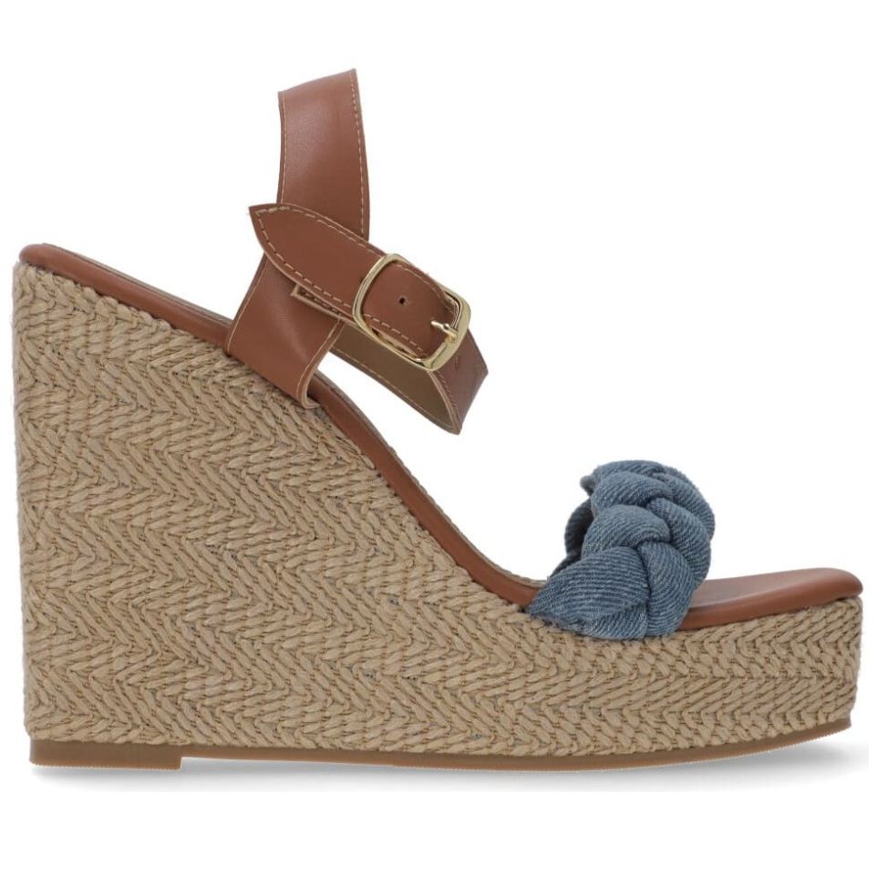 Sandalia Capa de Ozono con Cuña Tira Trenzada Azul