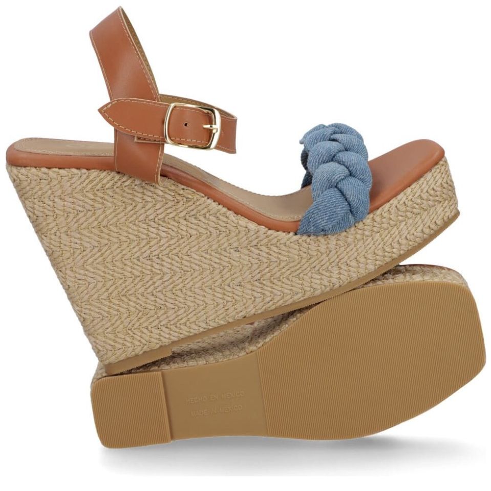 Sandalia Capa de Ozono con Cuña Tira Trenzada Azul