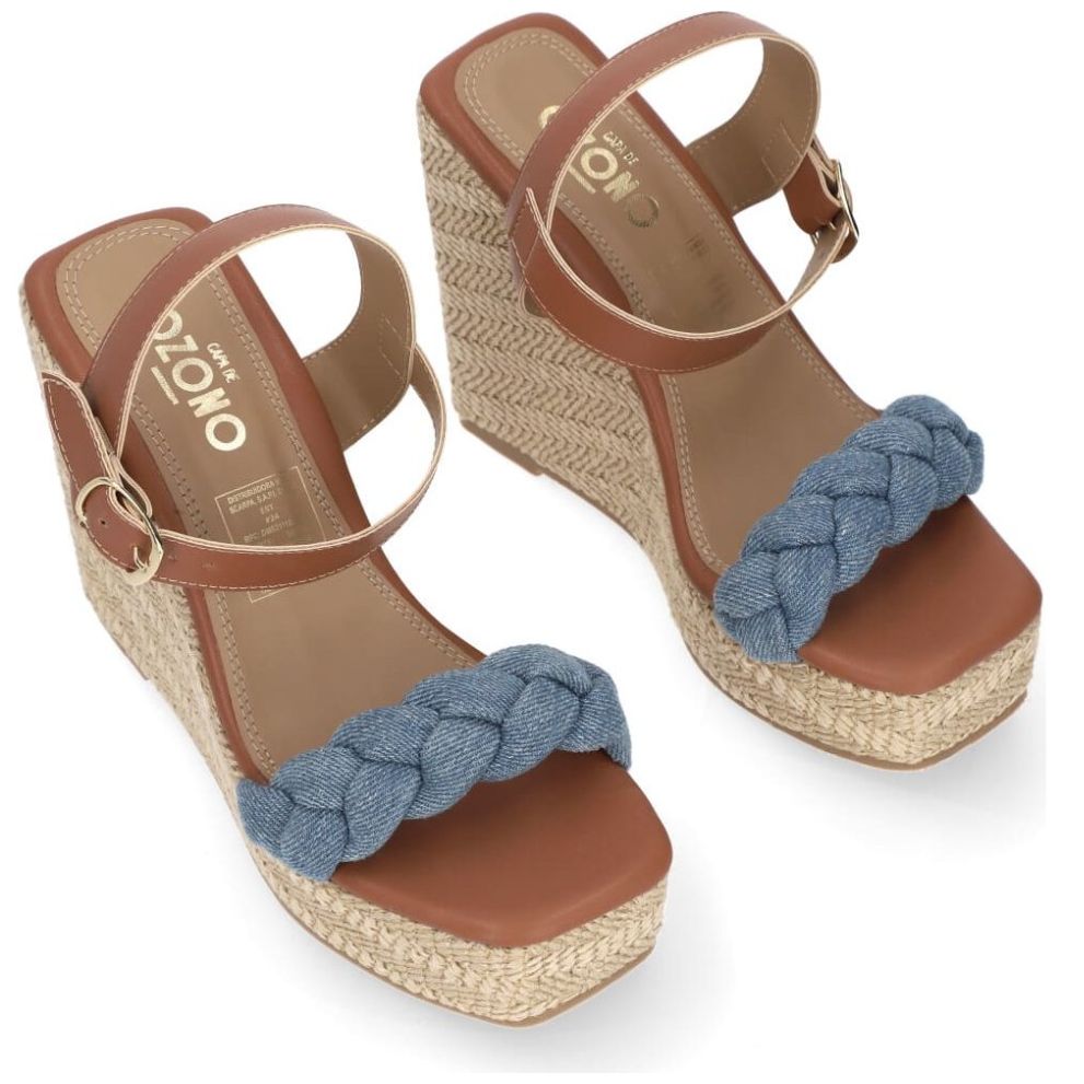 Sandalia Capa de Ozono con Cuña Tira Trenzada Azul