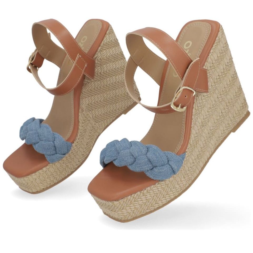 Sandalia Capa de Ozono con Cuña Tira Trenzada Azul
