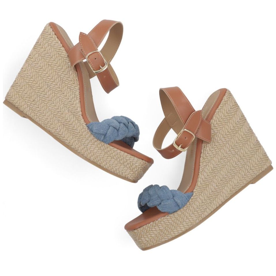 Sandalia Capa de Ozono con Cuña Tira Trenzada Azul