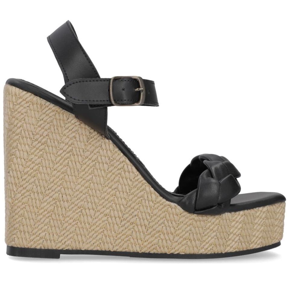 Sandalia Capa de Ozono con Cuña Tira Trenzada Negra