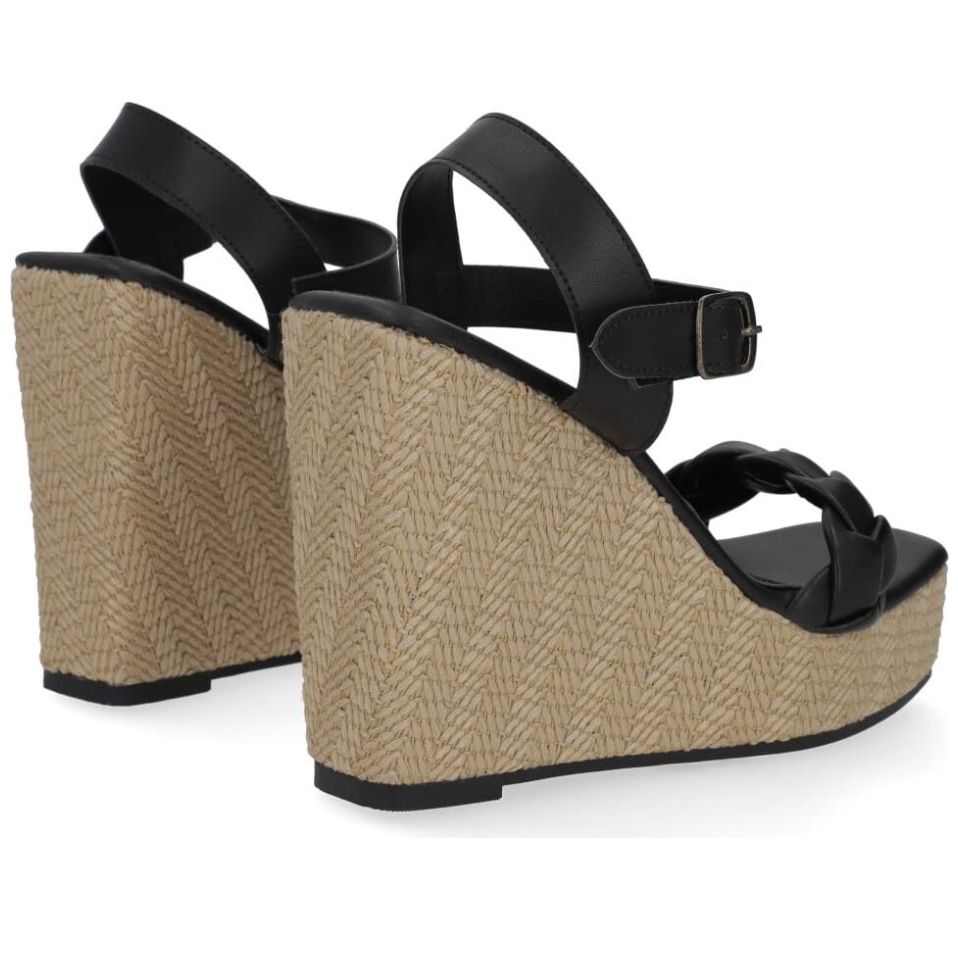 Sandalia Capa de Ozono con Cuña Tira Trenzada Negra