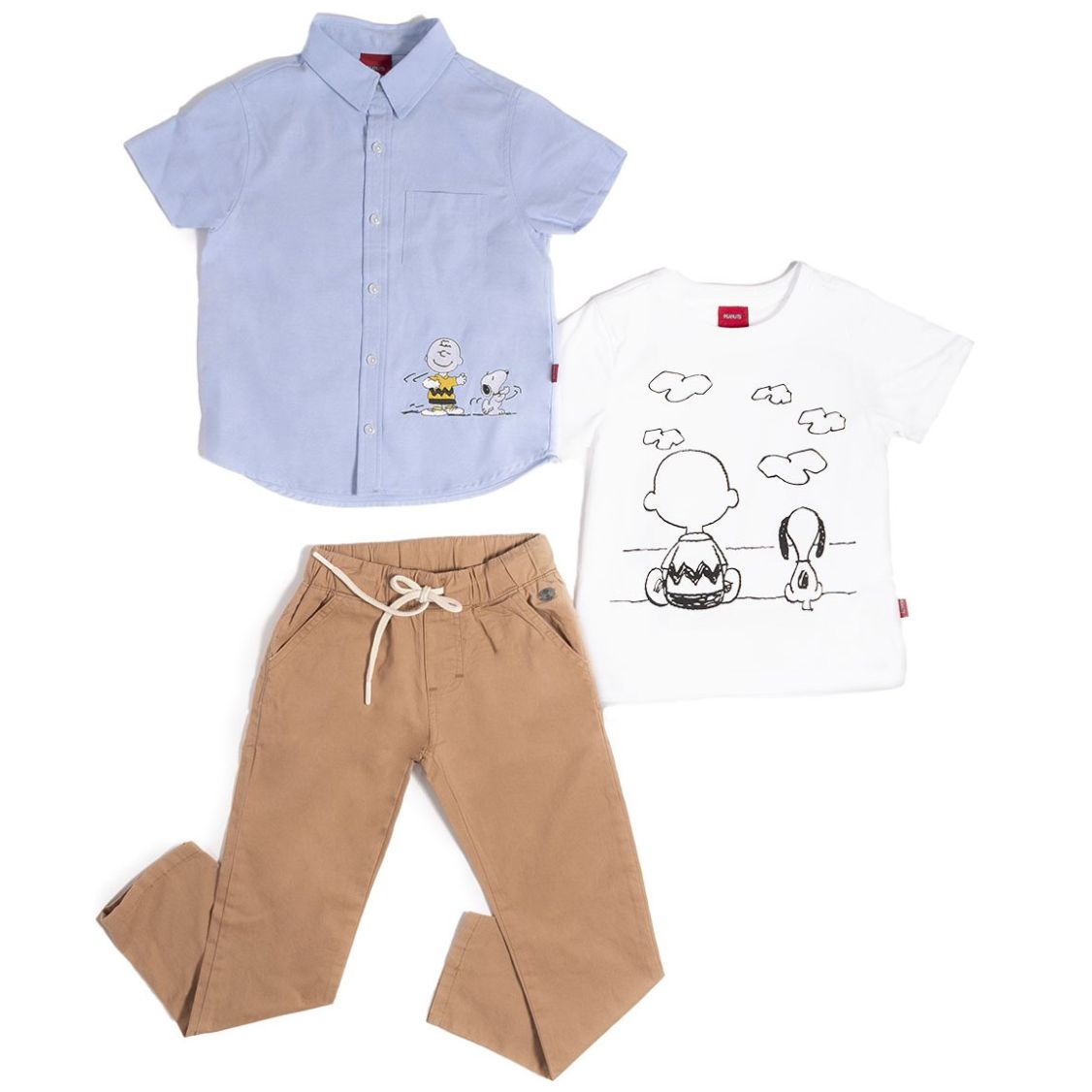 Conjunto para Niño 3 Piezas Camisa Manga Corta Playera Charly Brown Manga Corta Y Jogger Snoopy