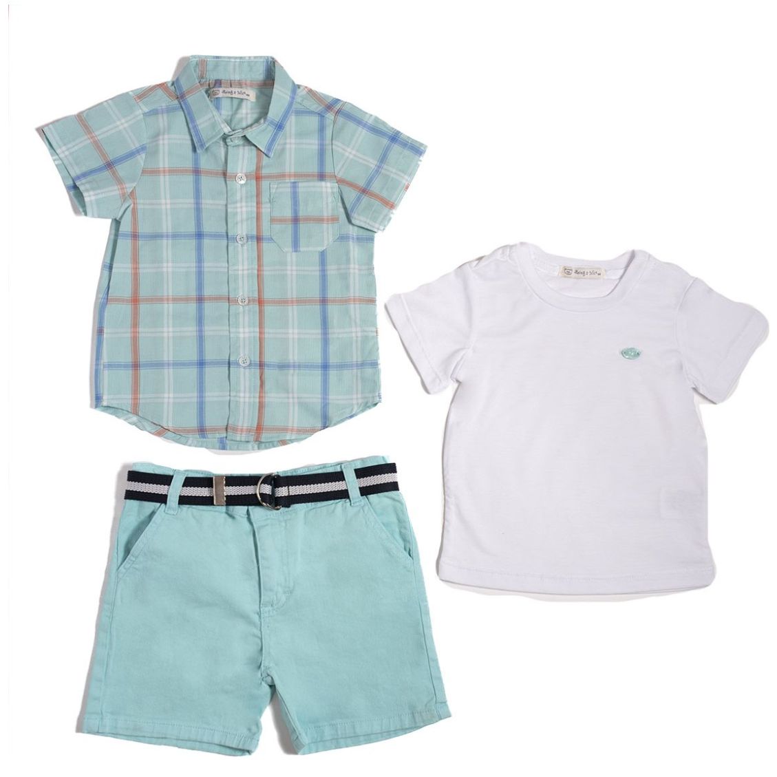 Conjunto para Niño 3 Piezas Camisa a Cuadros Playera Manga Corta Y Short Being 2 Nice