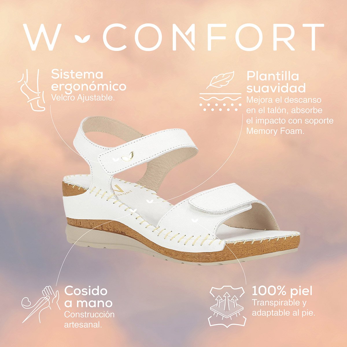 Sandalia Fijación Velcro Ajustable W Confort para Mujer