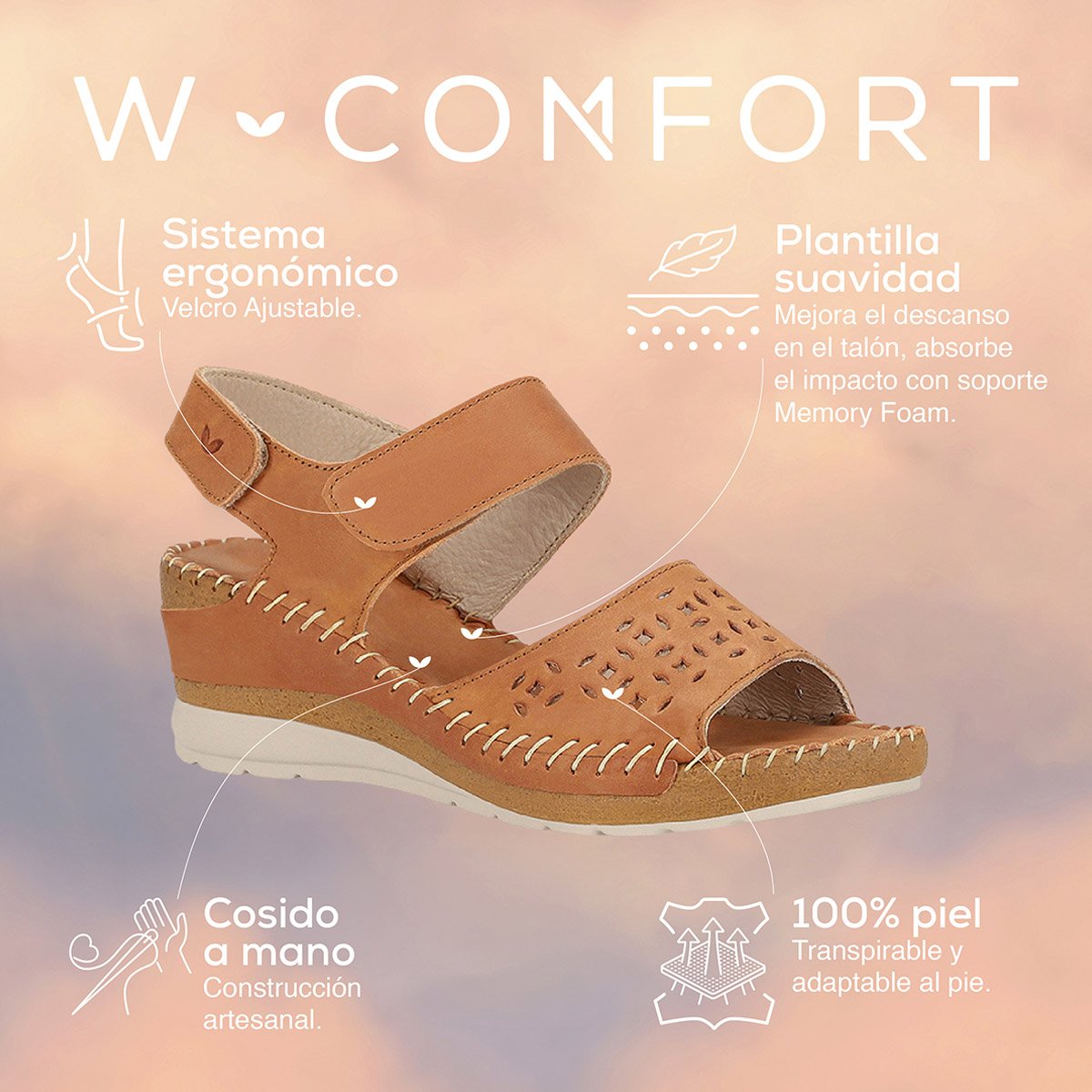 Sandalia W Confort Fijación Velcro Ajustable para Mujer