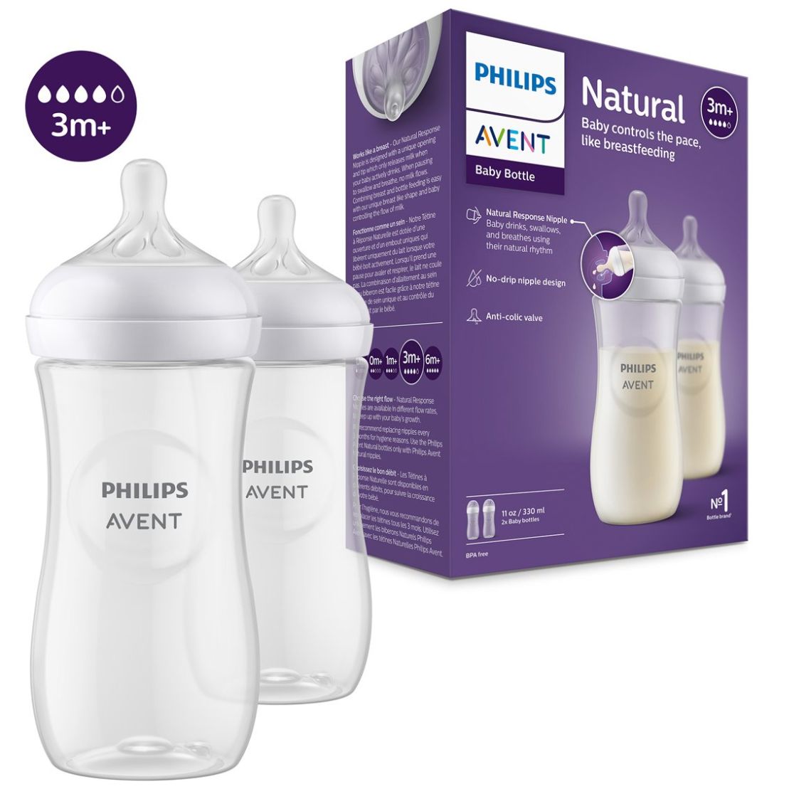 Set Biberón Avent Natural Response 11Oz/330Ml 3M