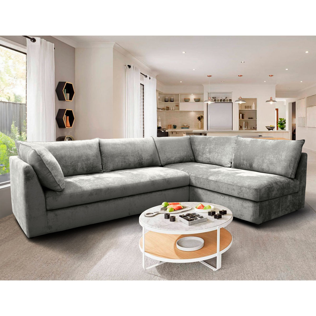 Sala 2 Piezas Derecho Liz Dateo Tela Gris