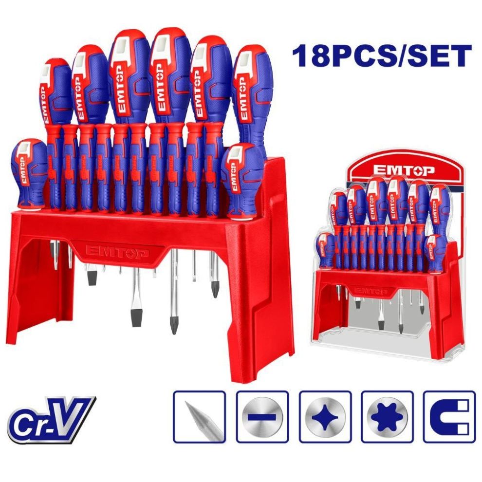 Juego de 18 Destornilladores, Diversos Tipos de Punta. Emtop