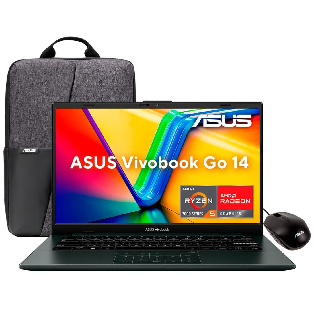 Laptop Asus Vivobook E1404Fa-Nk341W R5 7520U 8G 512G Negra + Mochila y Mouse