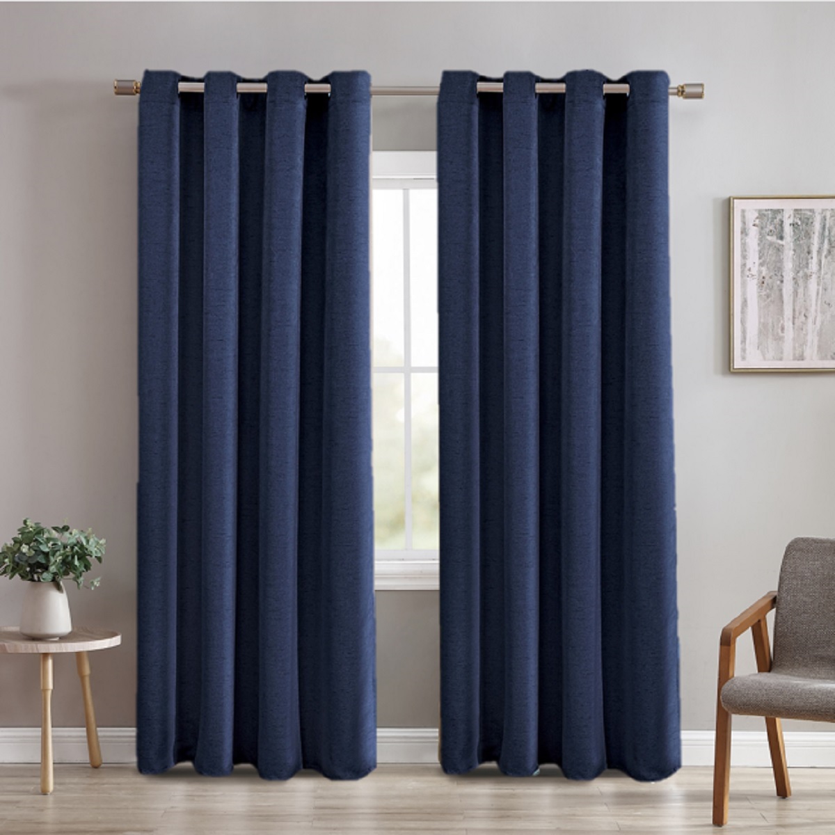 Cortinas Home & Details 2 Paneles 140X230 Cm Chenille Azul Marino