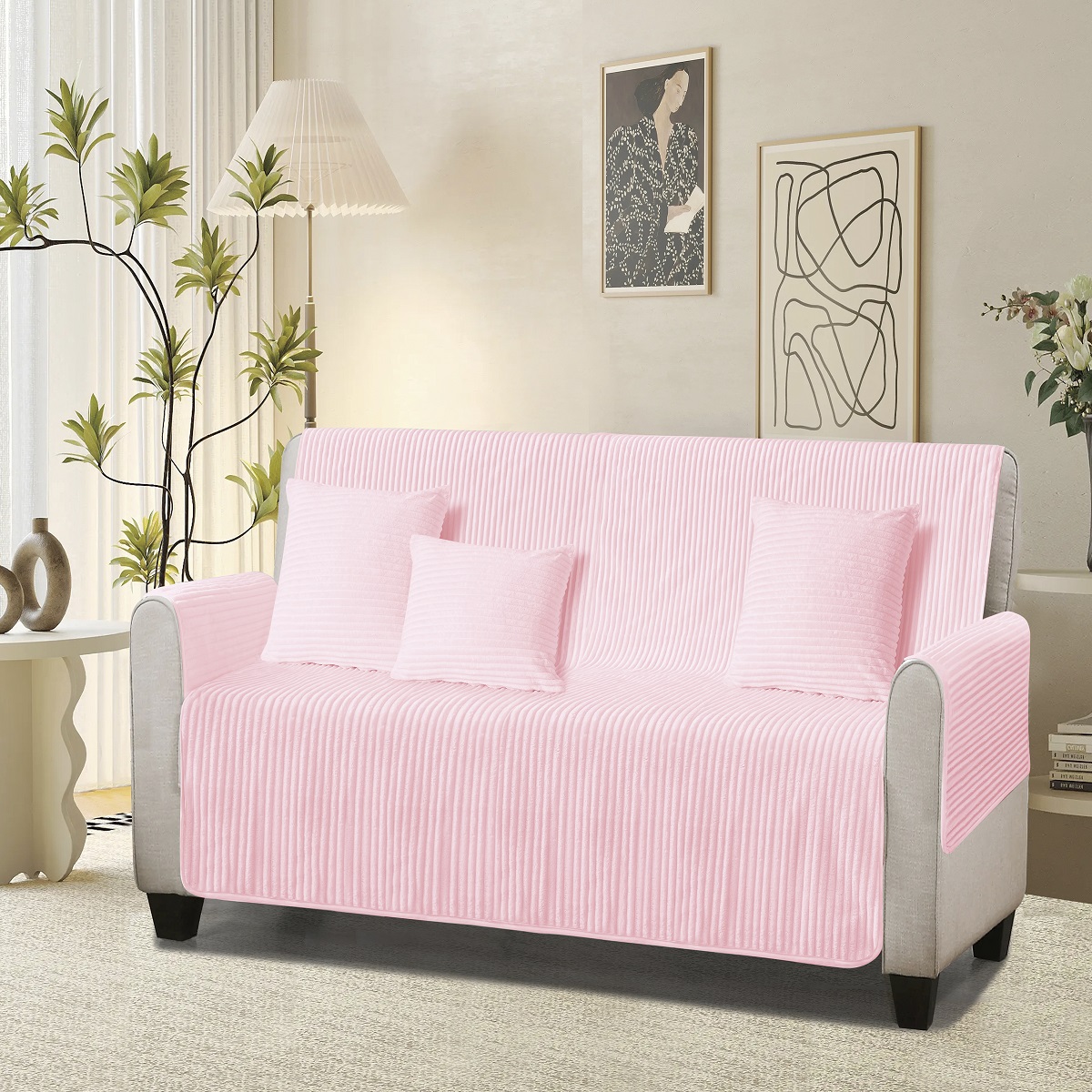 Protector de Sala con Fundas Cojines Home & Details Líneas 5 Piezas Rosa