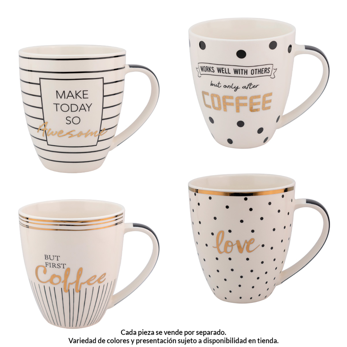 Taza Porcelana 700Ml 4 Diseños Surtidos Dorado Siglo Xxi