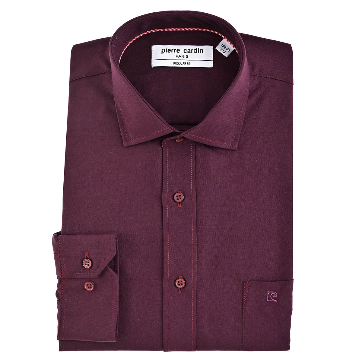 Camisa de Vestir Pierre Cardin Regular Fit Color Vino para Hombre