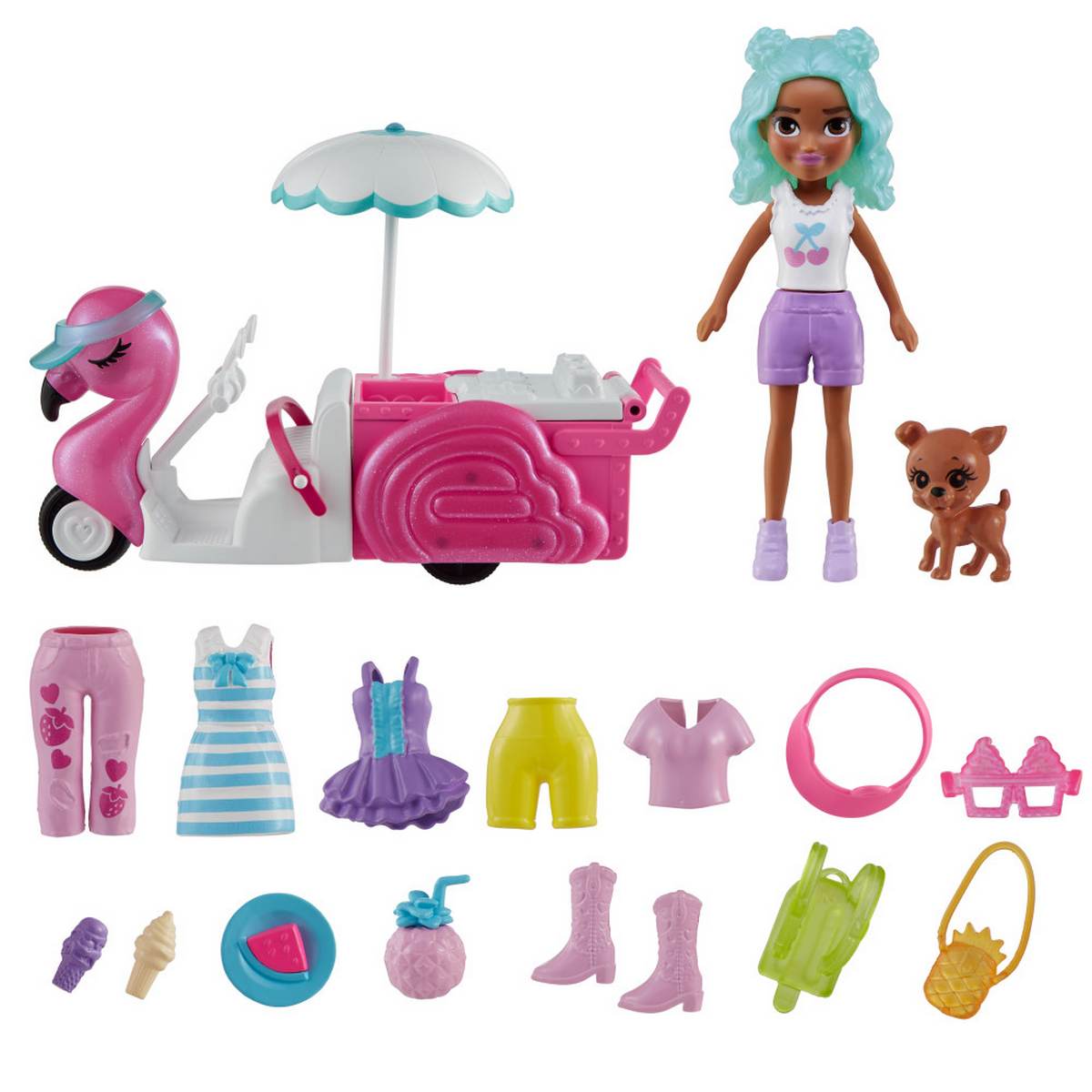 Polly Pocket Set de Juego Carrito de Bocadillos de Flamingo Mattel