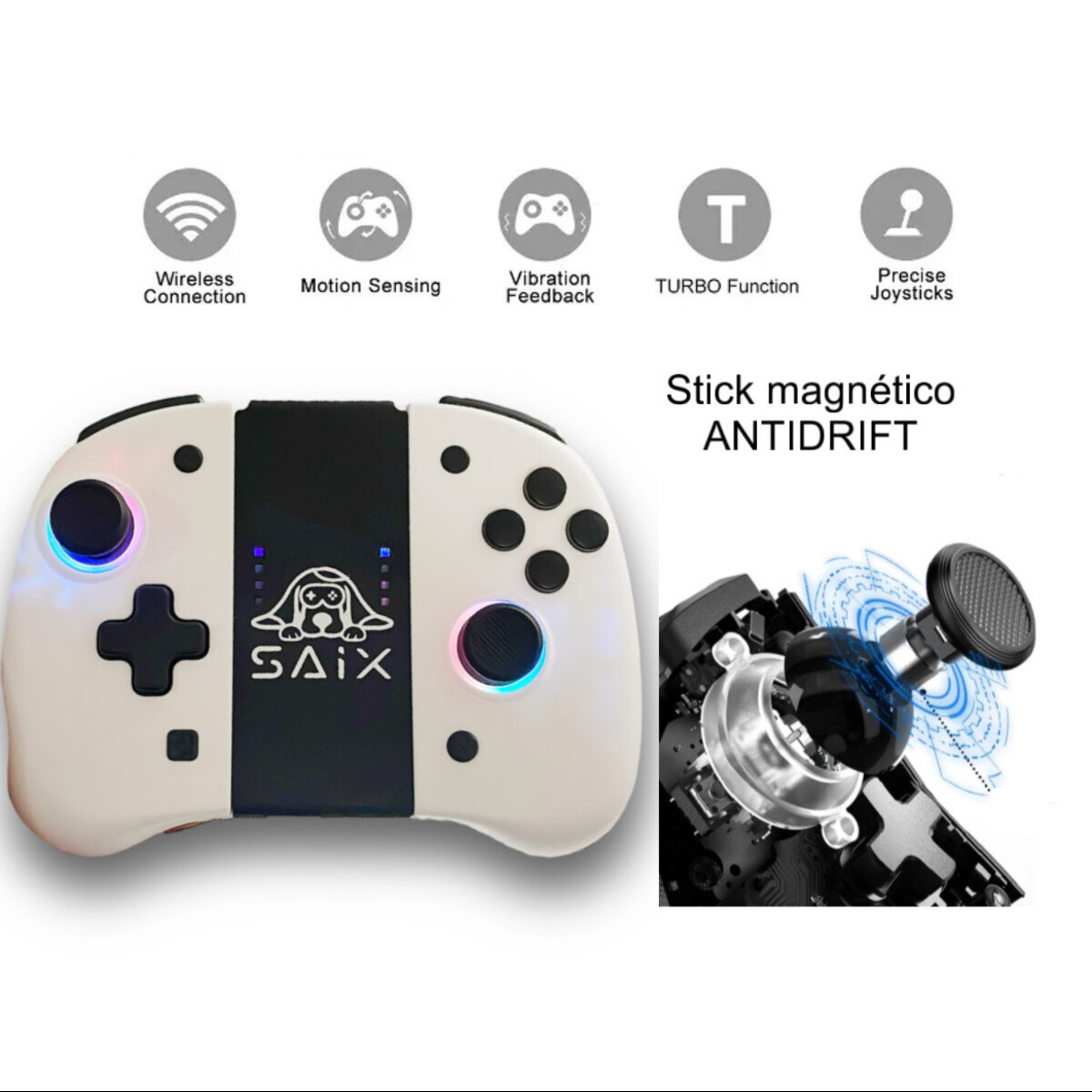 Control Inalámbrico Saix Joycon Toto con Sticks Magnéticos Antidrift para Nintendo Switch