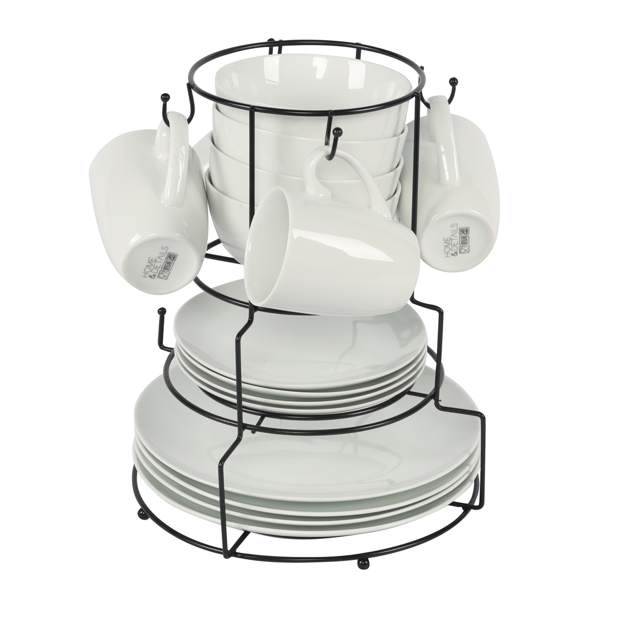 Set Vajilla 16 Pz Redonda Blanca Y Soporte Metal Home & Details