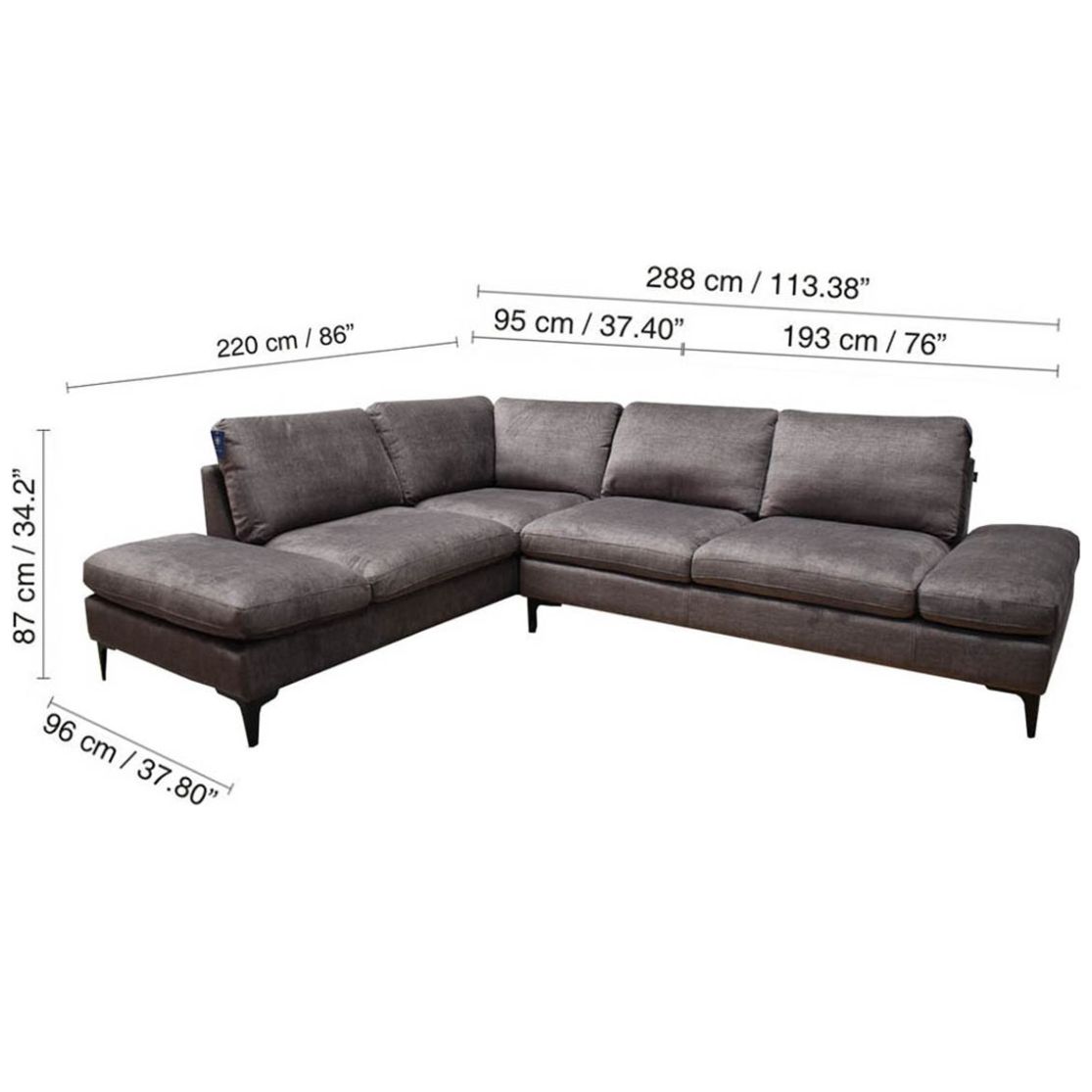 Sala Modular Izquierda Desio Muebles Liz Tapizado en Tela Gris