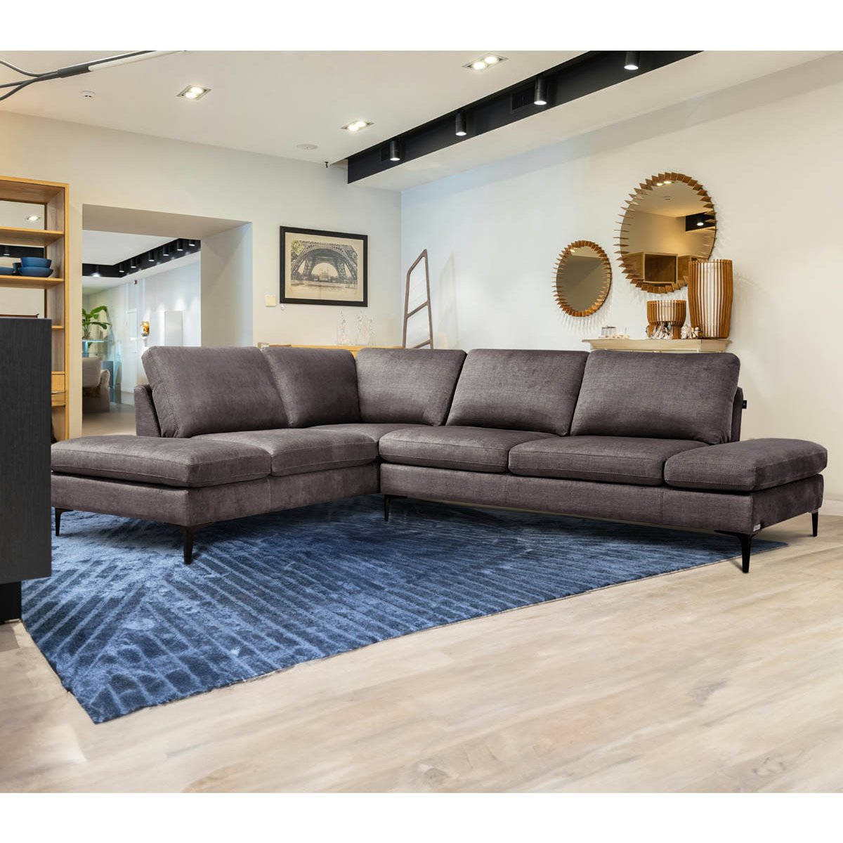 Sala Modular Izquierda Desio Muebles Liz Tapizado en Tela Gris