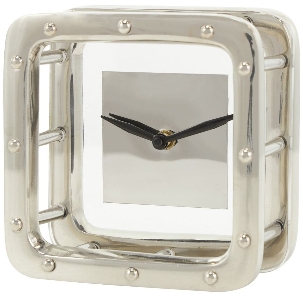 Reloj Mesa Aluminio Acero Vidrio 15 Cm Plateado Uma