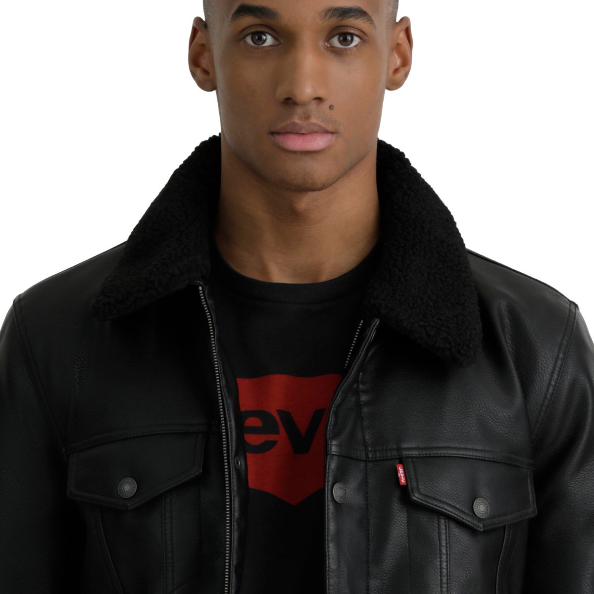 De Pana Chamarra Levis Borrega Negra Chamarra De Piel Levis