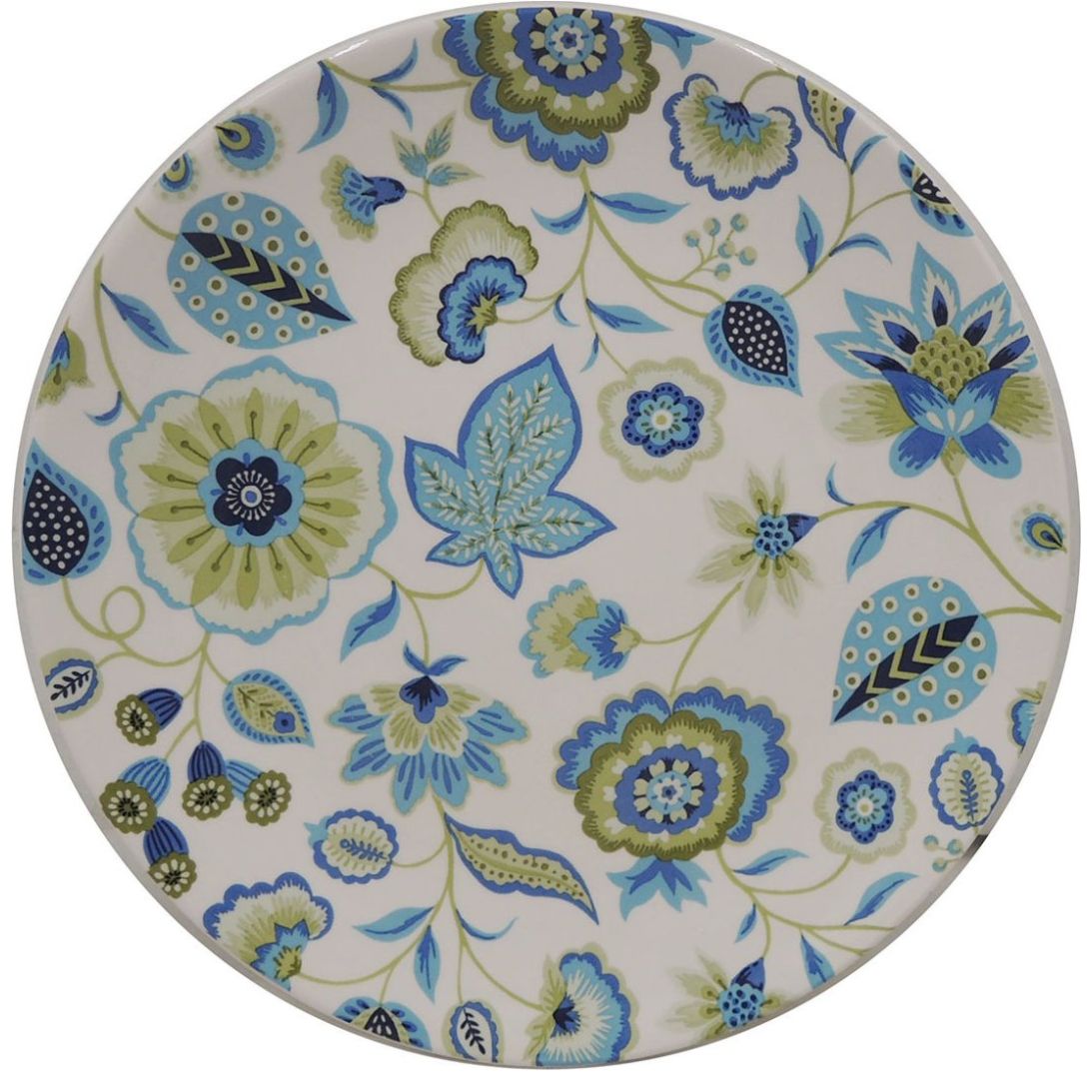 Plato Ensalada Folk Floral Azul y Verde Vintage Home