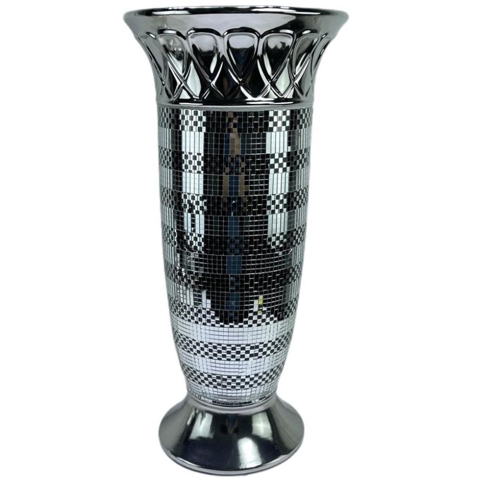 Vasija Mosaico Plata Negro Vintage Home