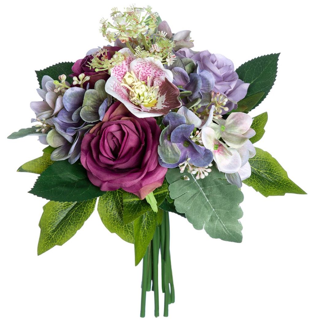 Bouquet  Artificial Rosas Hortensias 33 Cm Morado Lavanda  Lottus