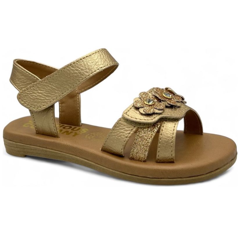 Sandalia con Velcro y Flores 17-23 Dorado para Niña Jeanious