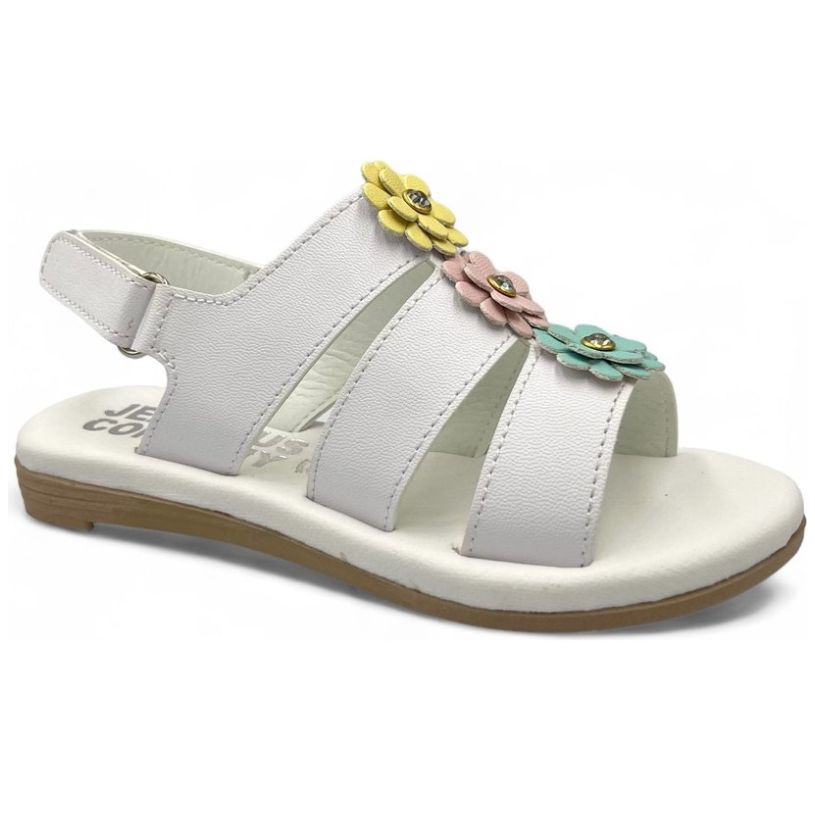 Sandalia con Velcro y Flor 17-23 Blanco para Niña Jeanious