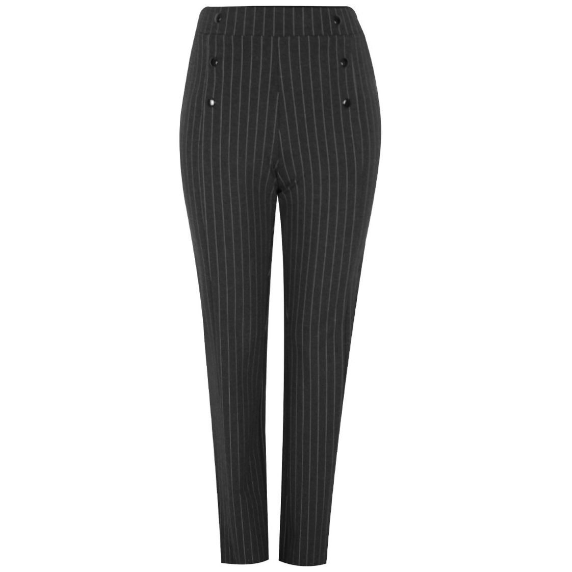 Pantalón a Rayas con Aplicación de Botones para Mujer Petite Just By Basel