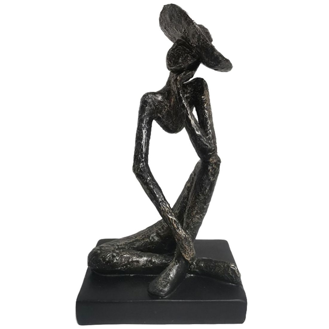 Escultura de Pensante con Sombrero Gris y Negro Mideko