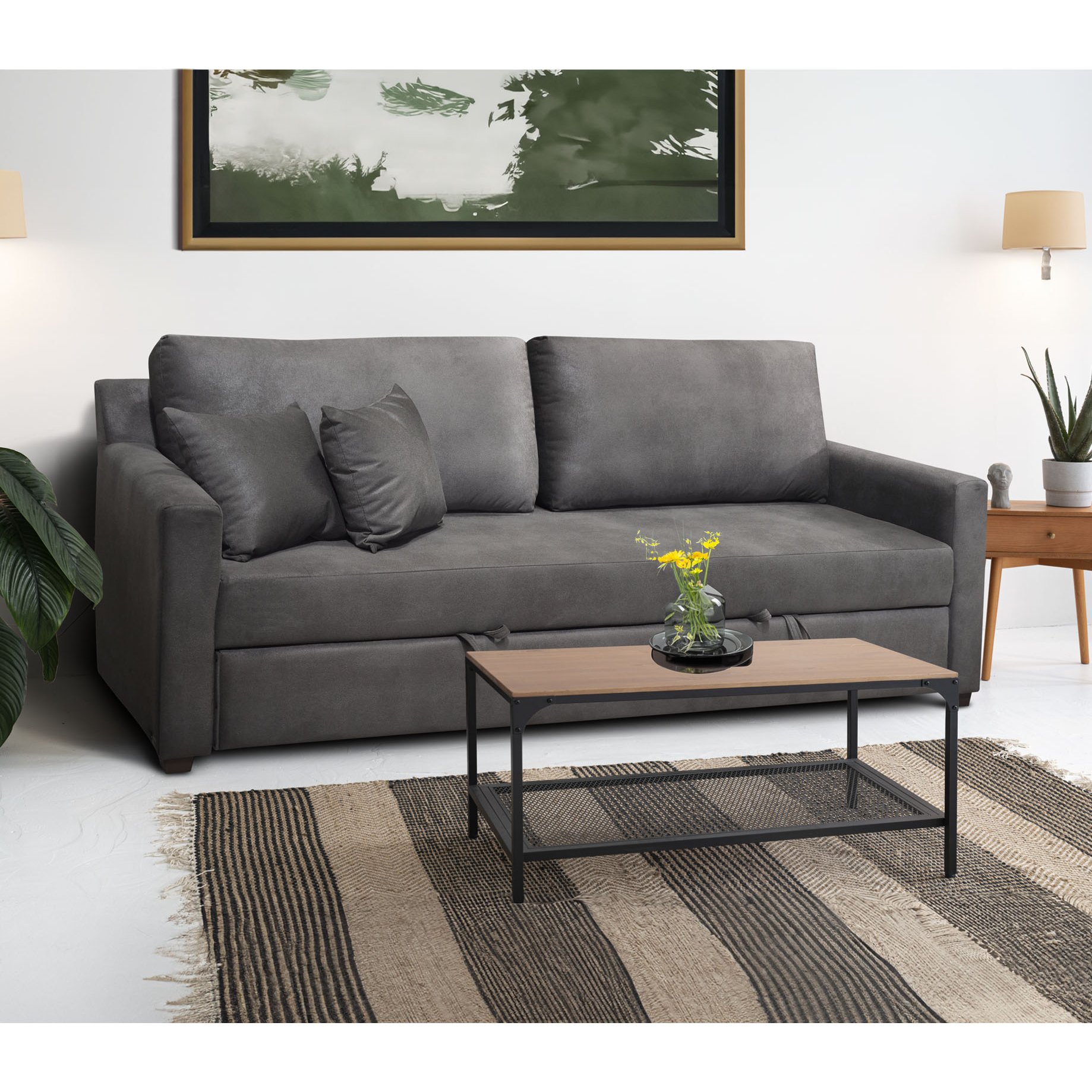 Sofá Cama Montreal Liz Tapizado en Tela Gris Obscuro