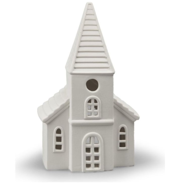 Iglesia de Porcelana Blanca con Candelero 21Cm Gto