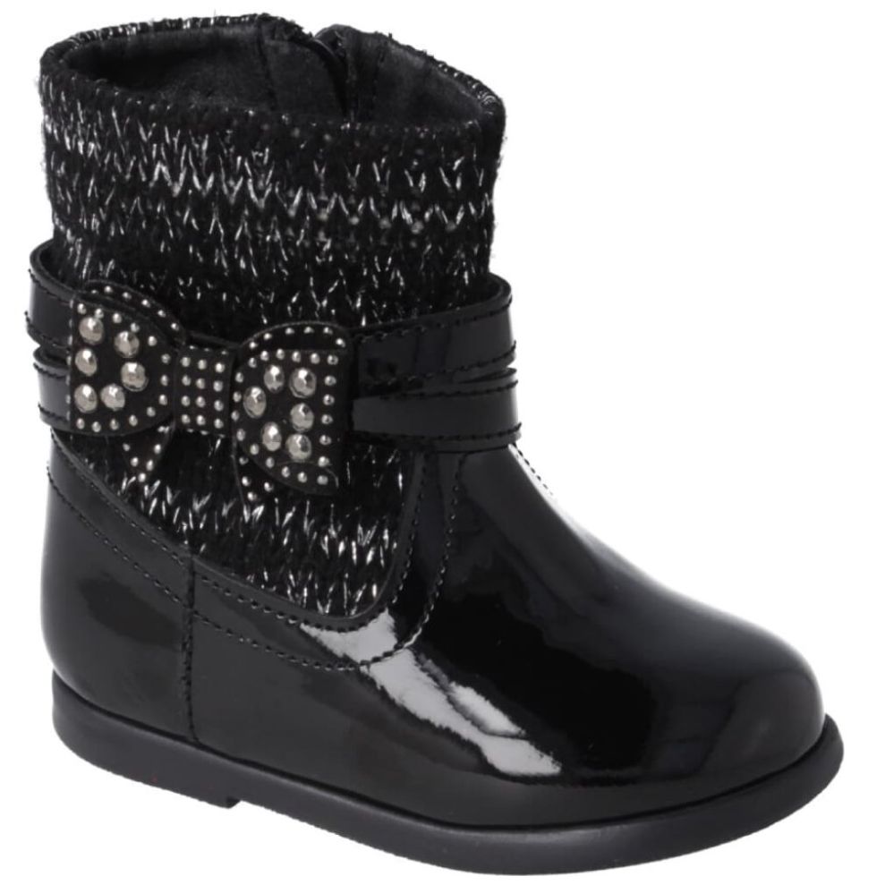 Bota de Charol Tejida con Moño 13-15 Negro Karsten