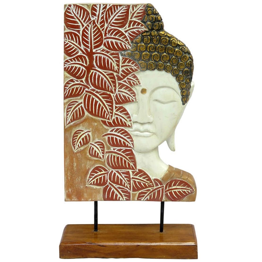 Decorativo Buda en Pedestal Tallado en Madera Vintage Home