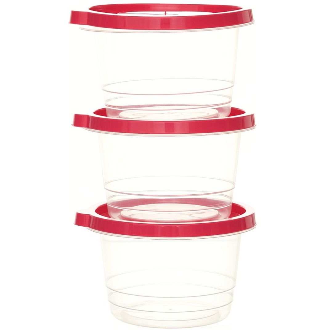 Set 3 Recipientes Plástico Tapa Rojo 1230 Ml Koopman