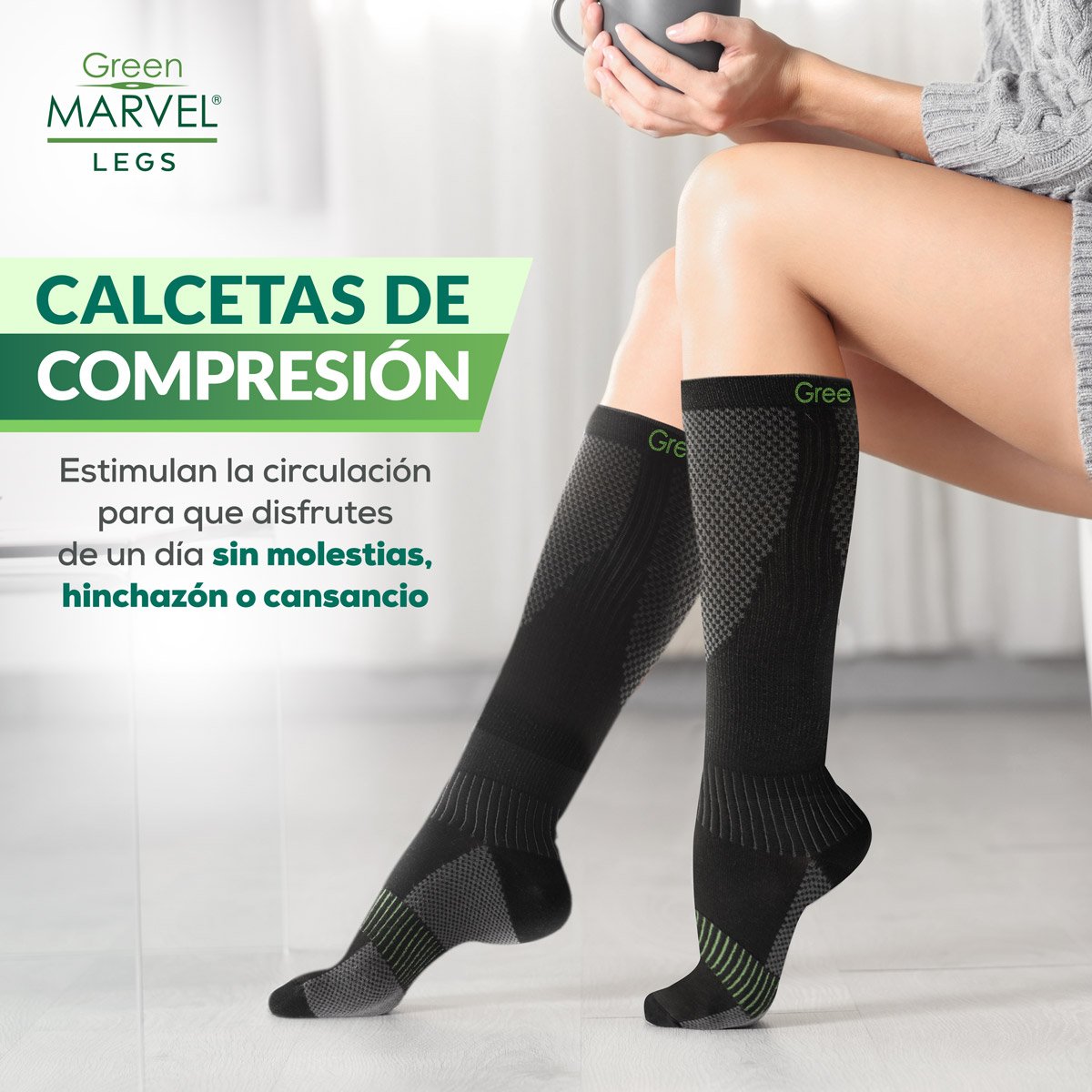Medias de Compresión Green Marvel Legs S-M para Mujer