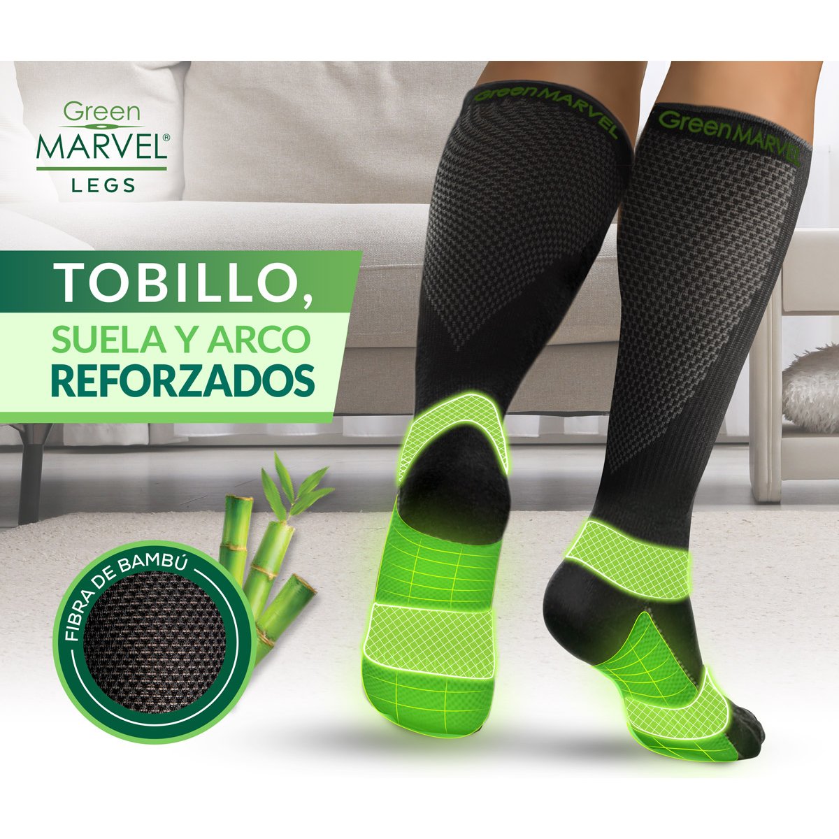 Medias de Compresión Green Marvel Legs S-M para Mujer
