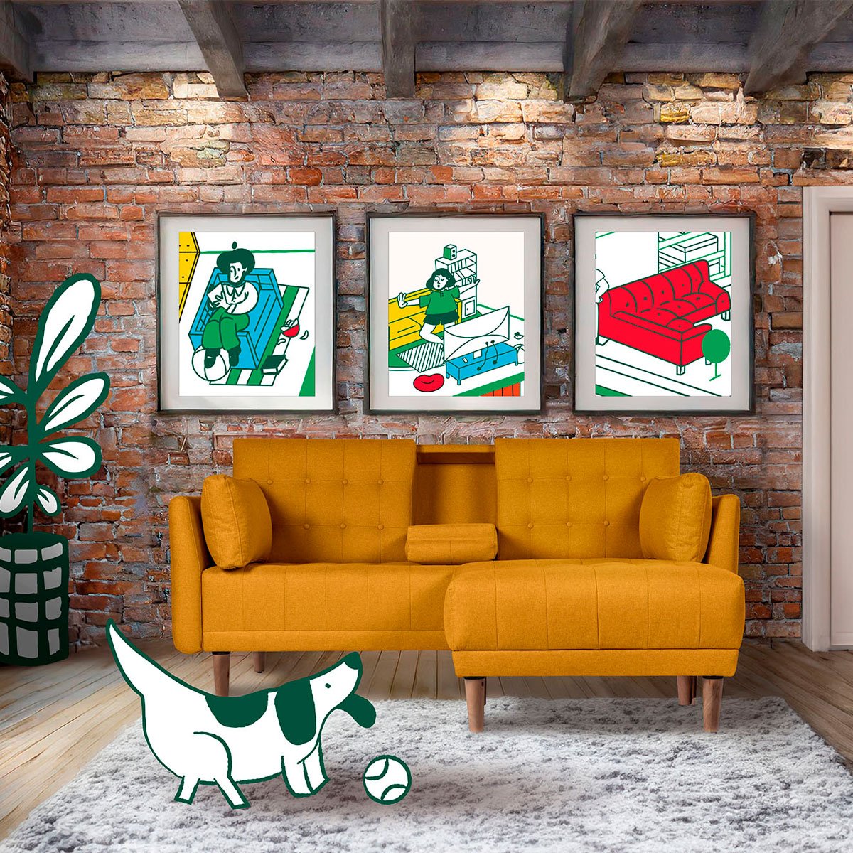 Sala Modular Mandarín Mostaza Makora