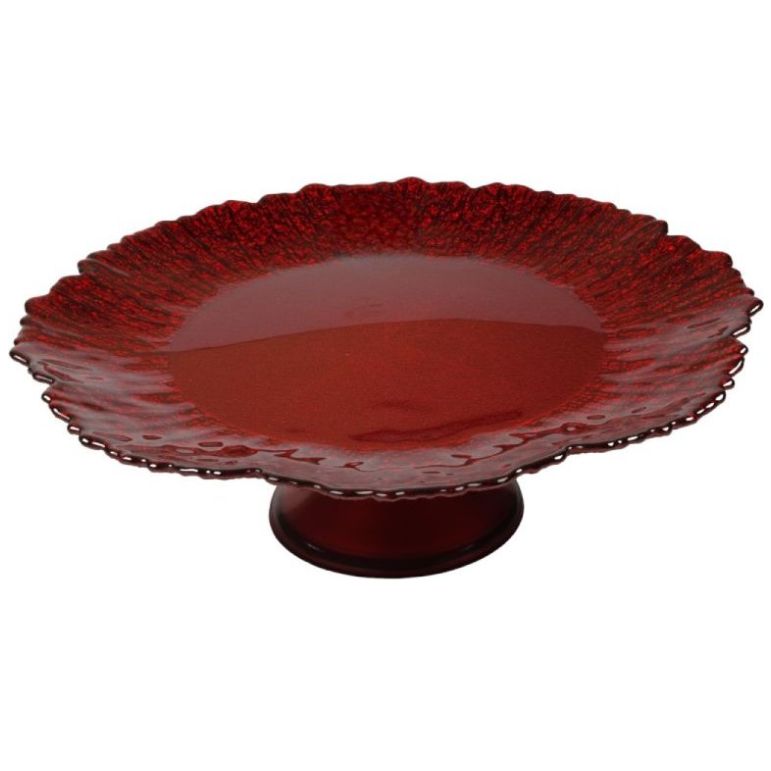 Platón Pastelero Soporte Rojo Vidrio 21 Cm