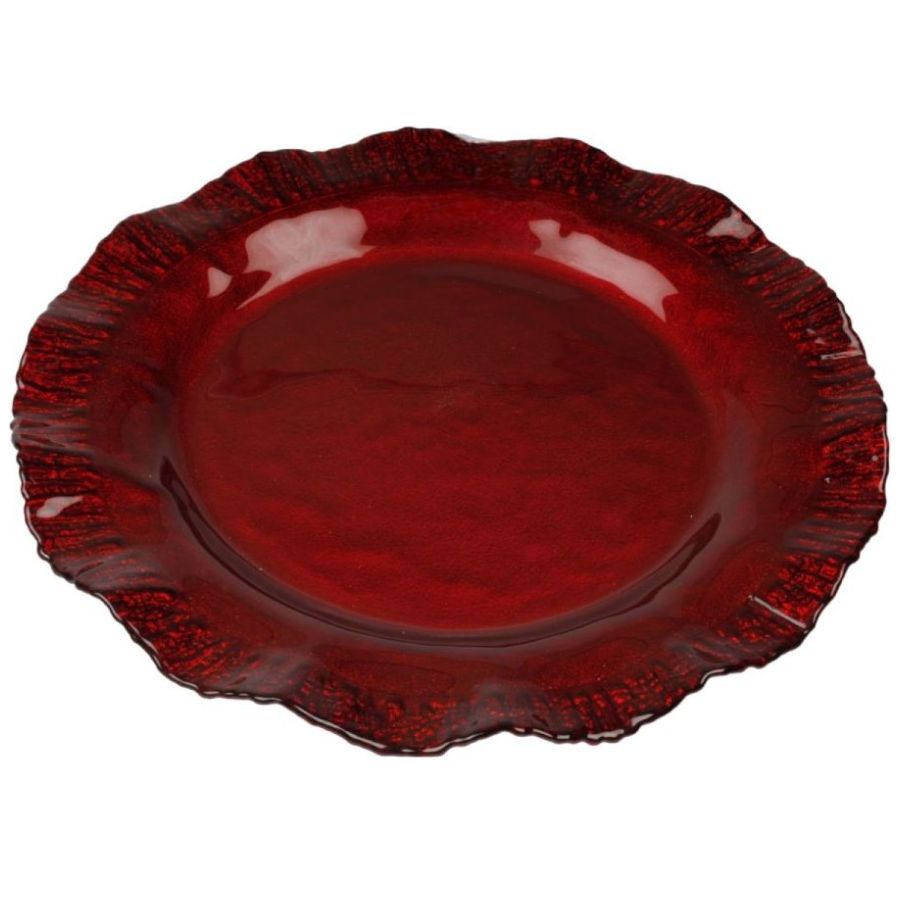 Bandeja Ondulada Rojo Vidrio 33 Cm