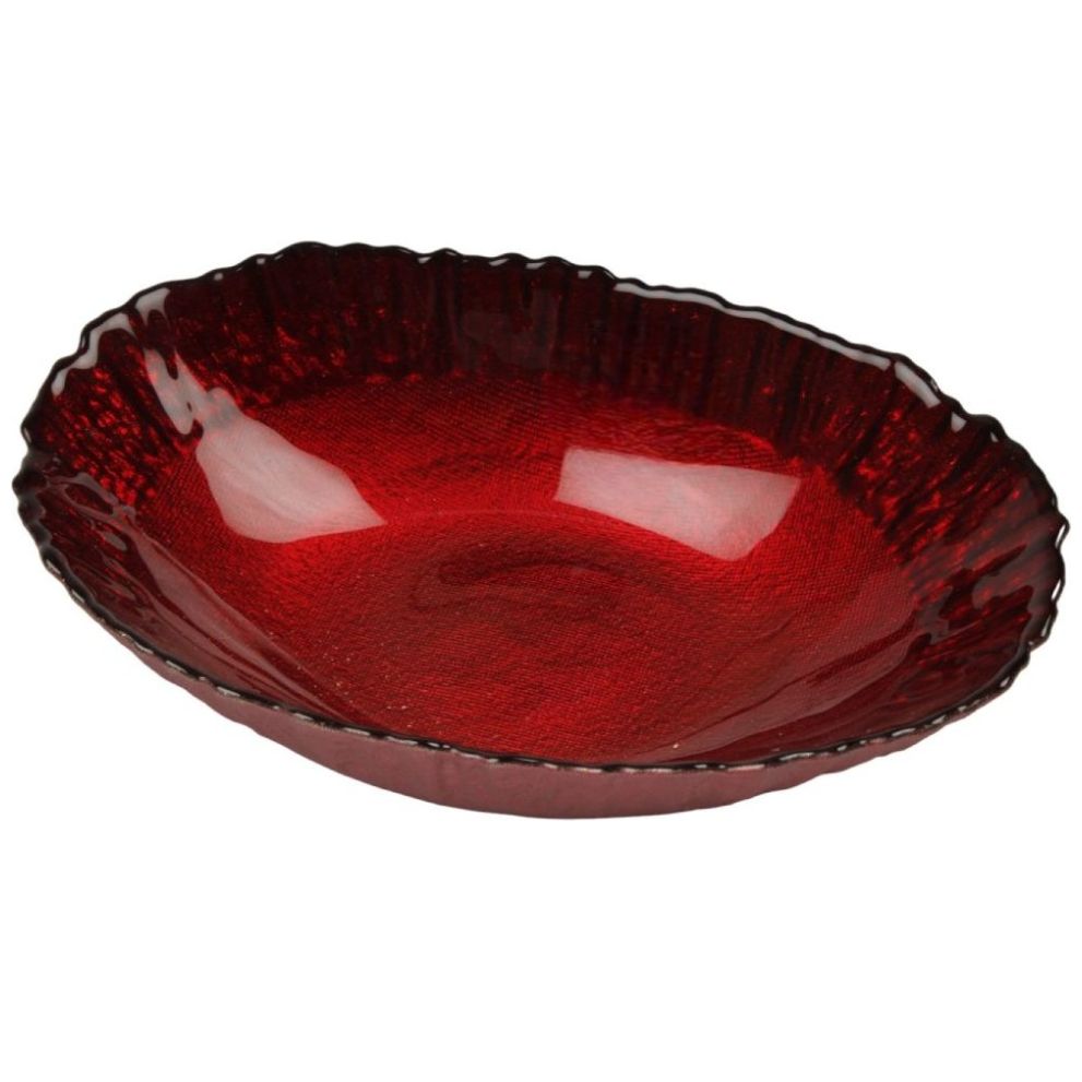 Bowl Ovalado Rojo Vidrio 22 Cm