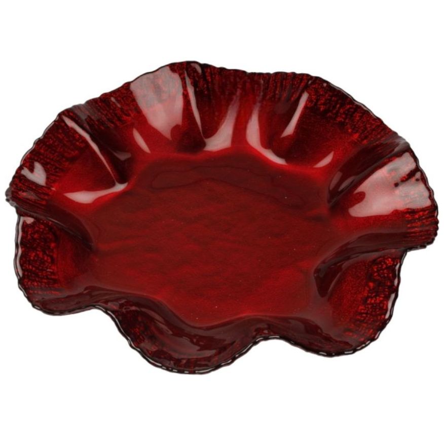 Bandeja Servicio Ondulada Rojo Vidrio 32 Cm