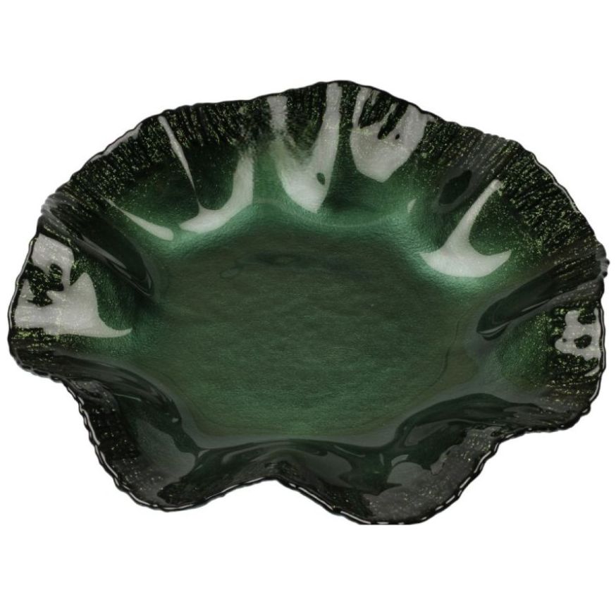 Bandeja Ondulada Verde Vidrio 32 Cm Home & Details